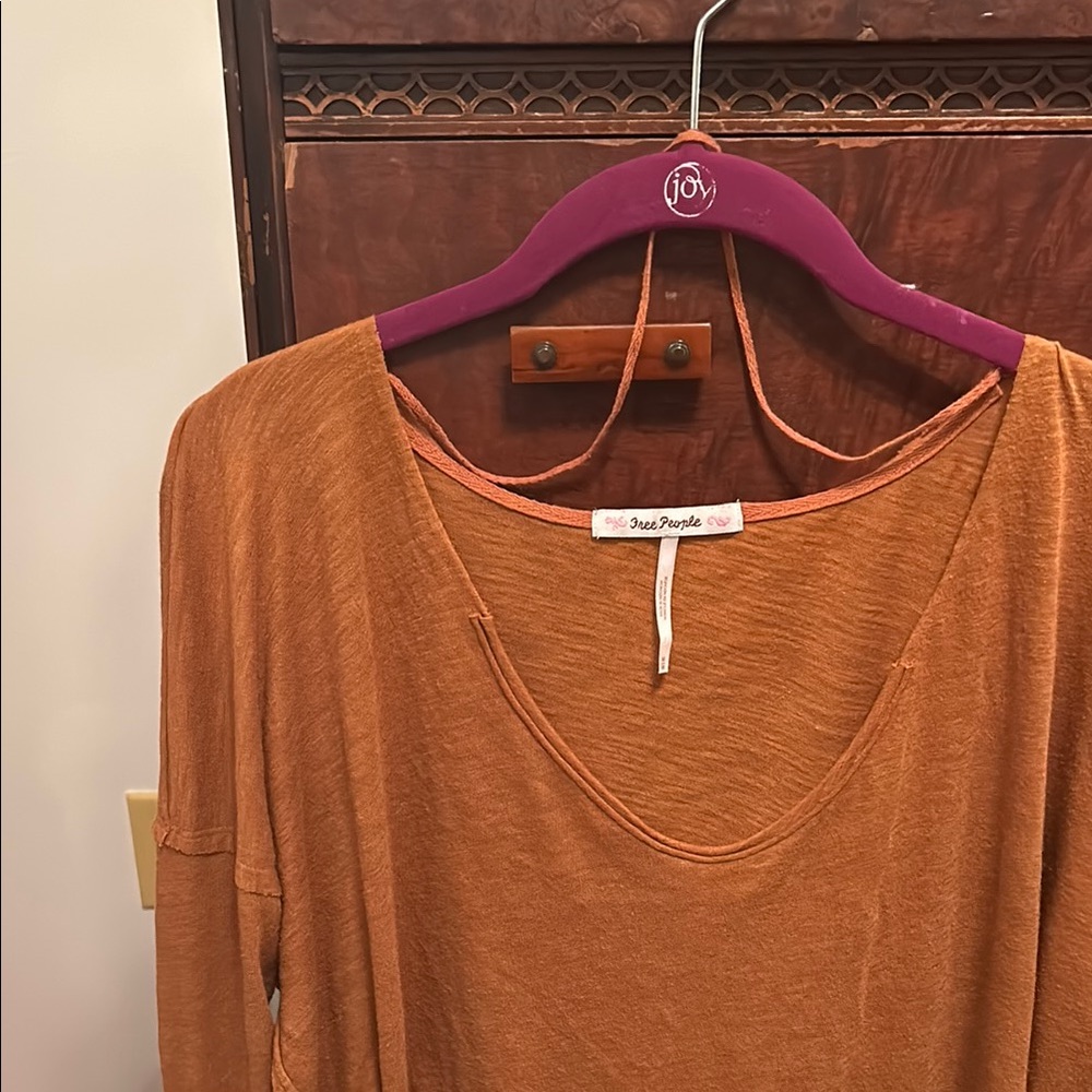 Free People Orange Scoop Neck 3/4 Sleeve Blouse